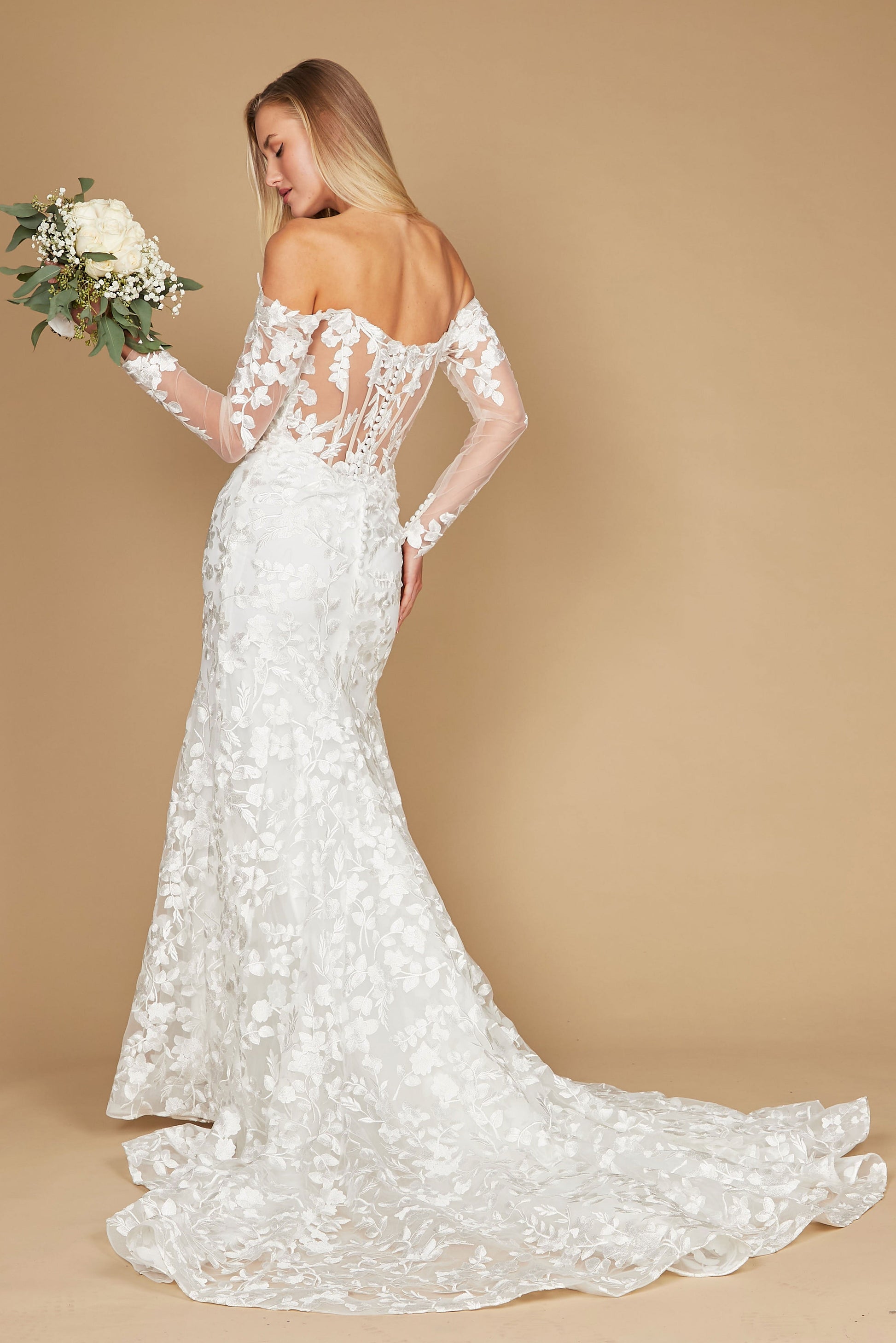 Wedding Dresses Lace Long Off Shoulder Mermaid Wedding Dress Off White