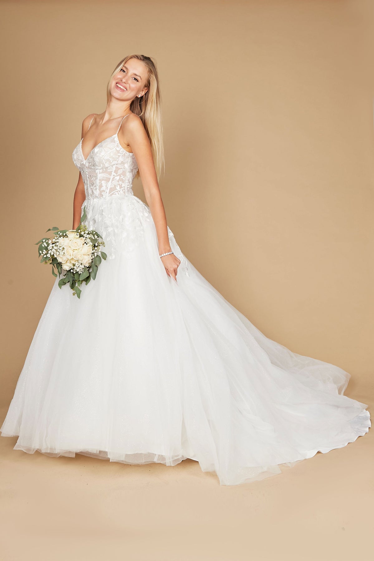 Simple Long Spaghetti Strap Wedding Dress – Off White