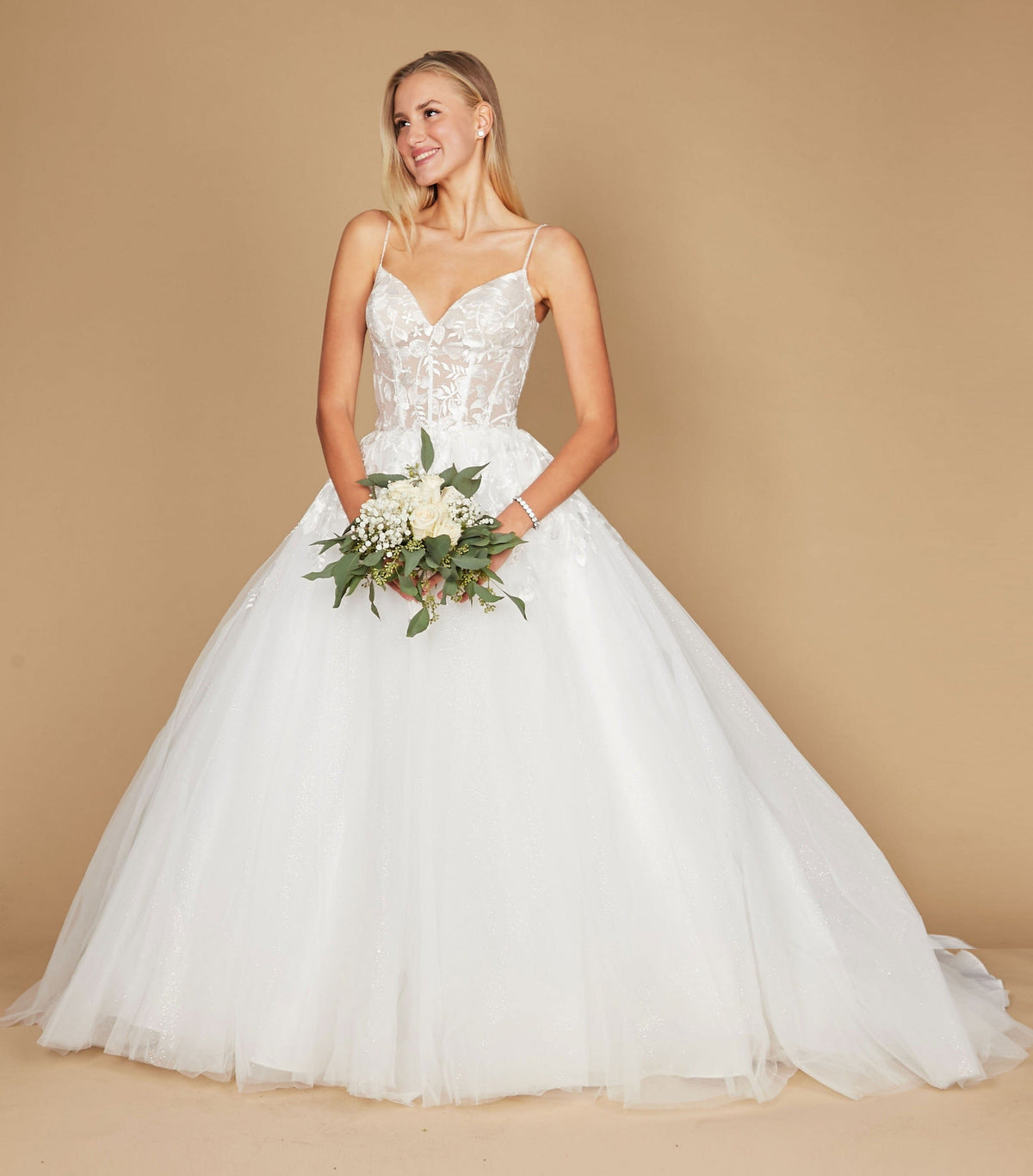 Simple Long Spaghetti Strap Wedding Dress – Off White