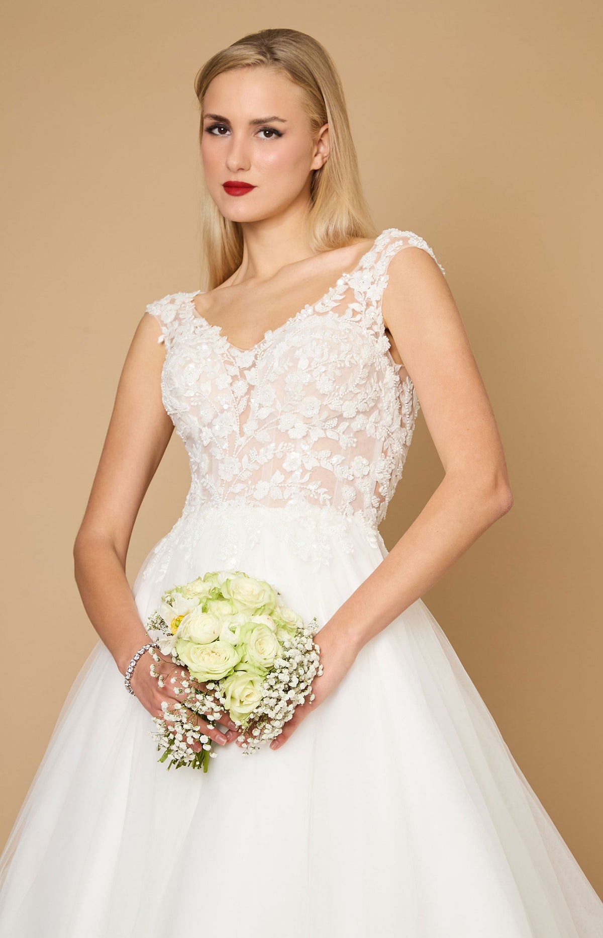 Long Thick Straps Lace Wedding Dress – Off White