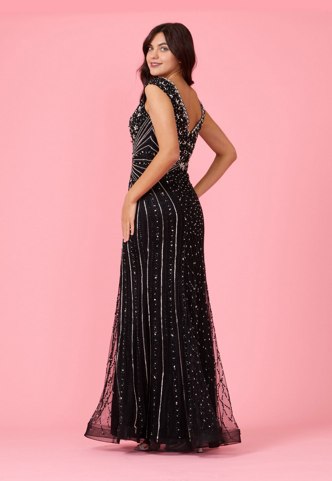 Fully Beaded Long Couture Formal Evening Dress – Antique Silver