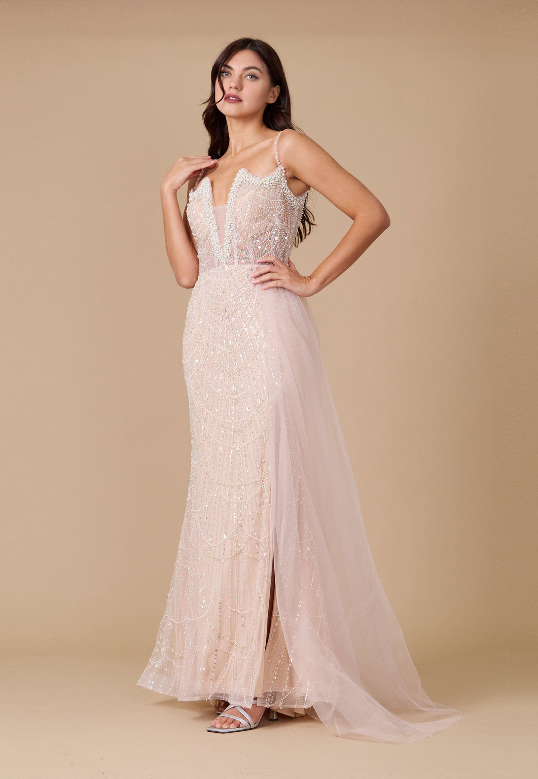 Corset Hand Beaded Couture Formal Dress – Champagne