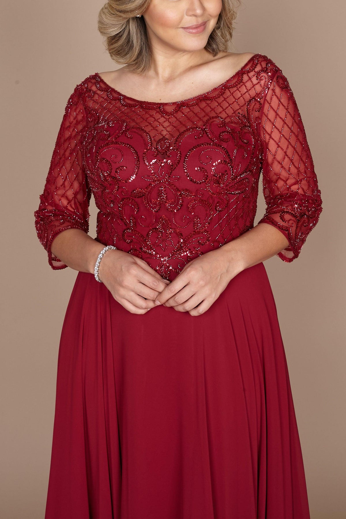 Hand Beaded Long Sleeve Mother of the Bride Dress – Black