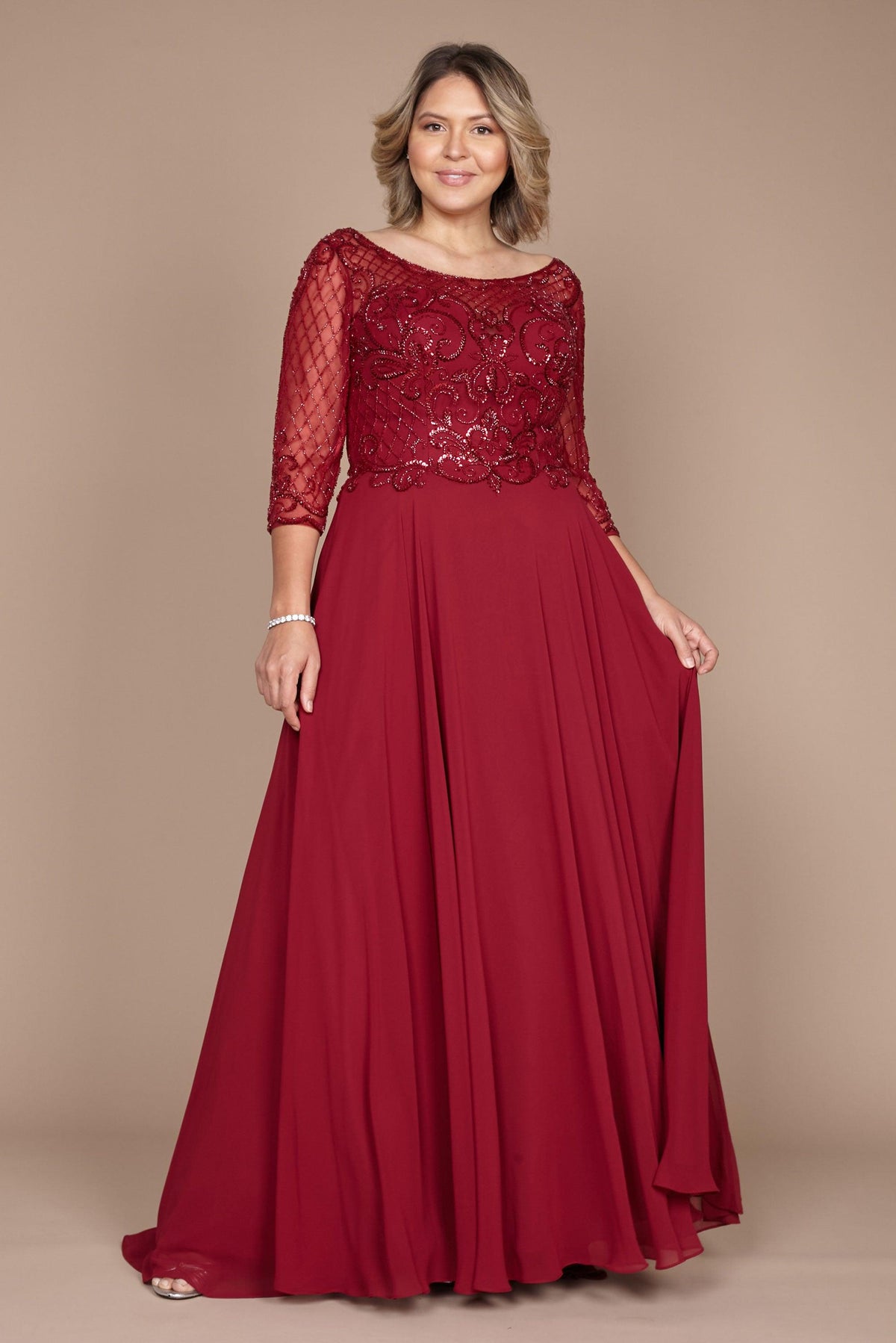 Hand Beaded Long Sleeve Mother of the Bride Dress – Black