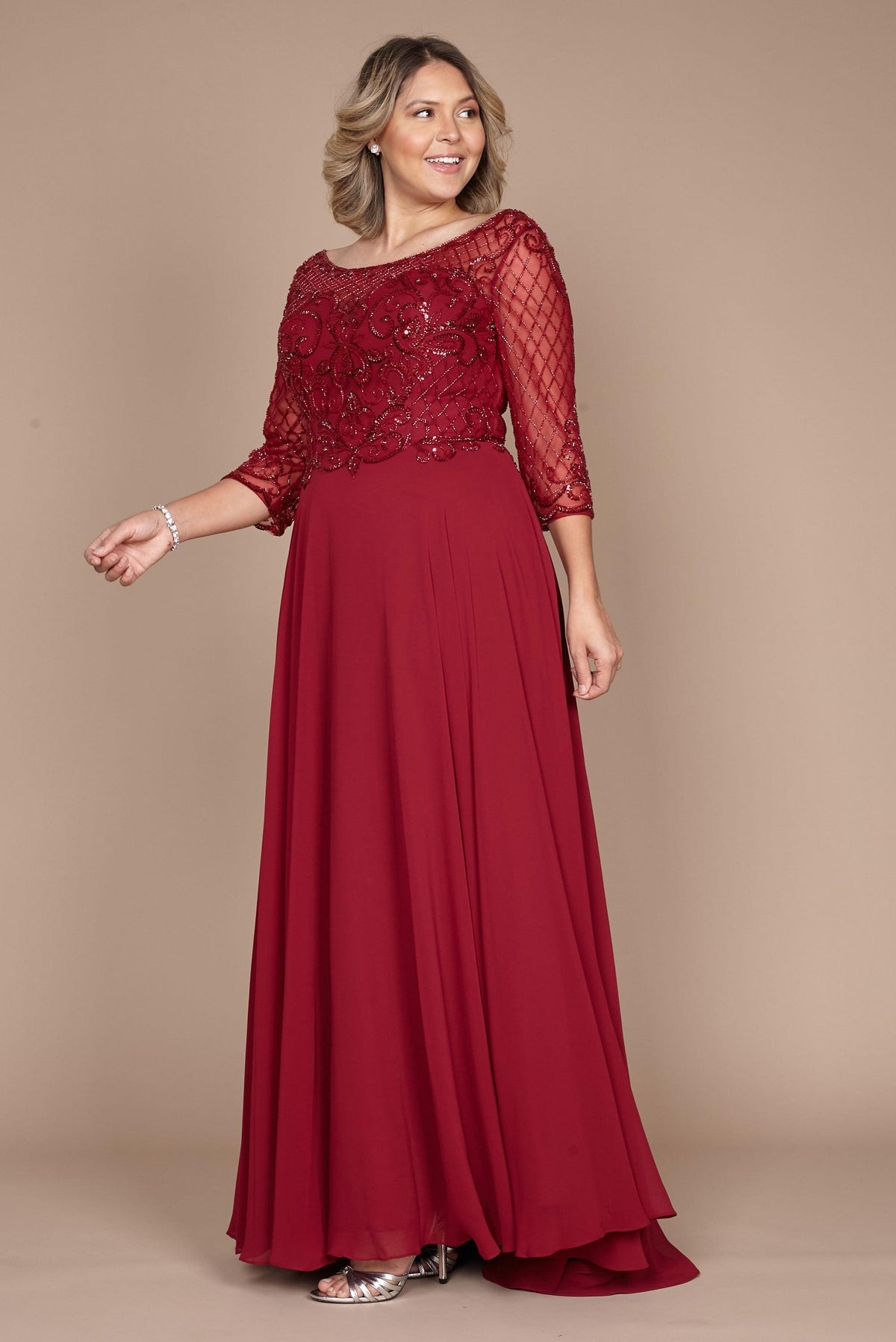 Hand Beaded Long Sleeve Mother of the Bride Dress – Black