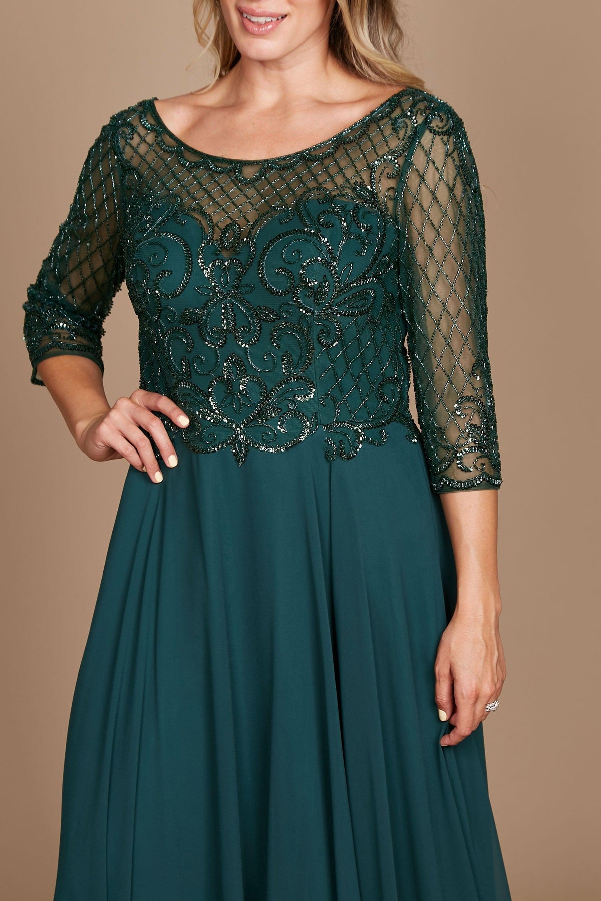 Hand Beaded Long Sleeve Mother of the Bride Dress – Black
