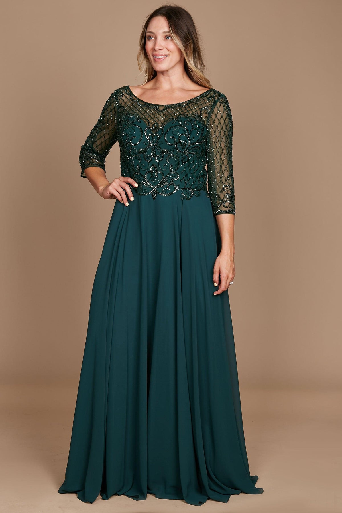 Hand Beaded Long Sleeve Mother of the Bride Dress – Black