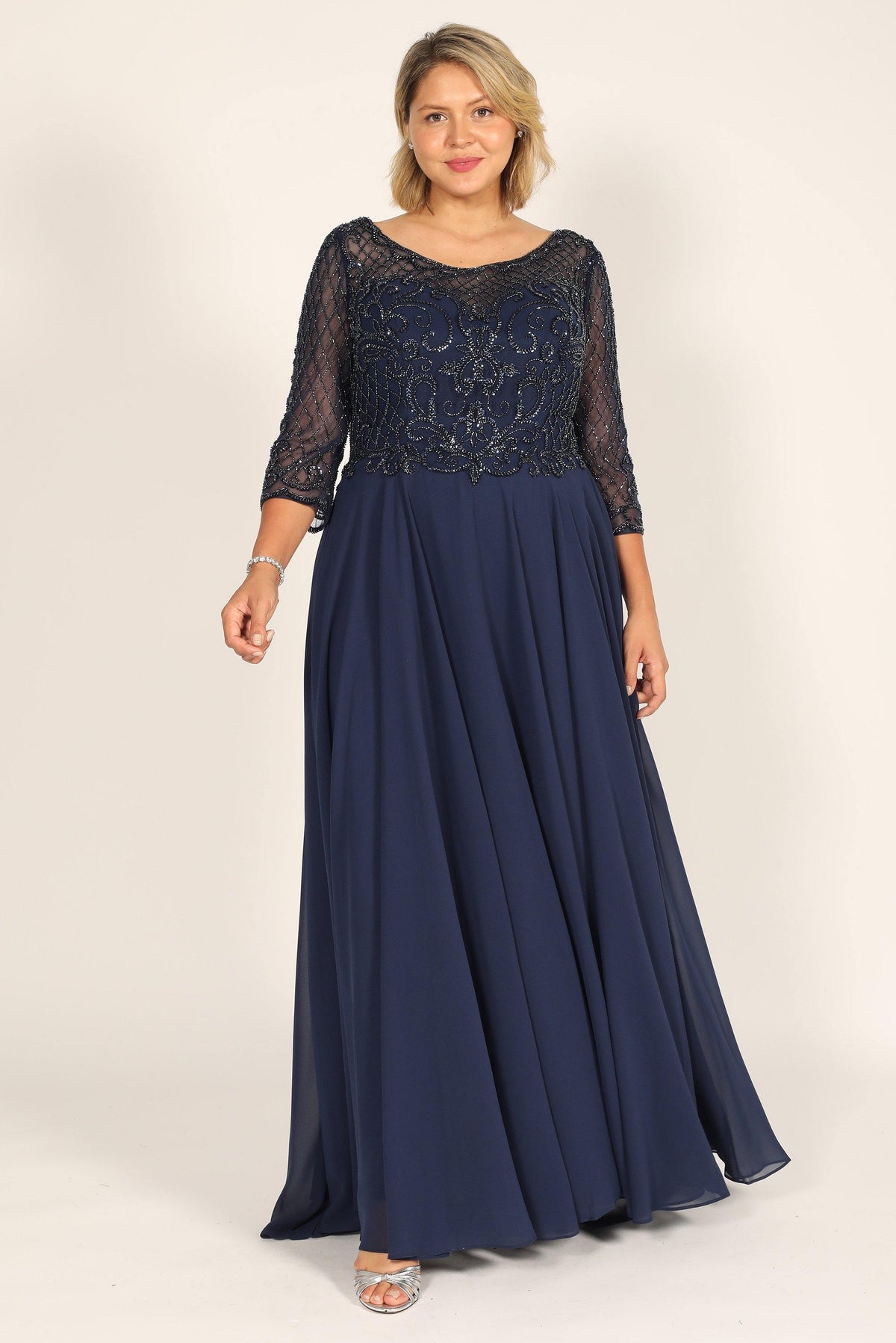 Hand Beaded Long Sleeve Mother of the Bride Dress – Royal Blue