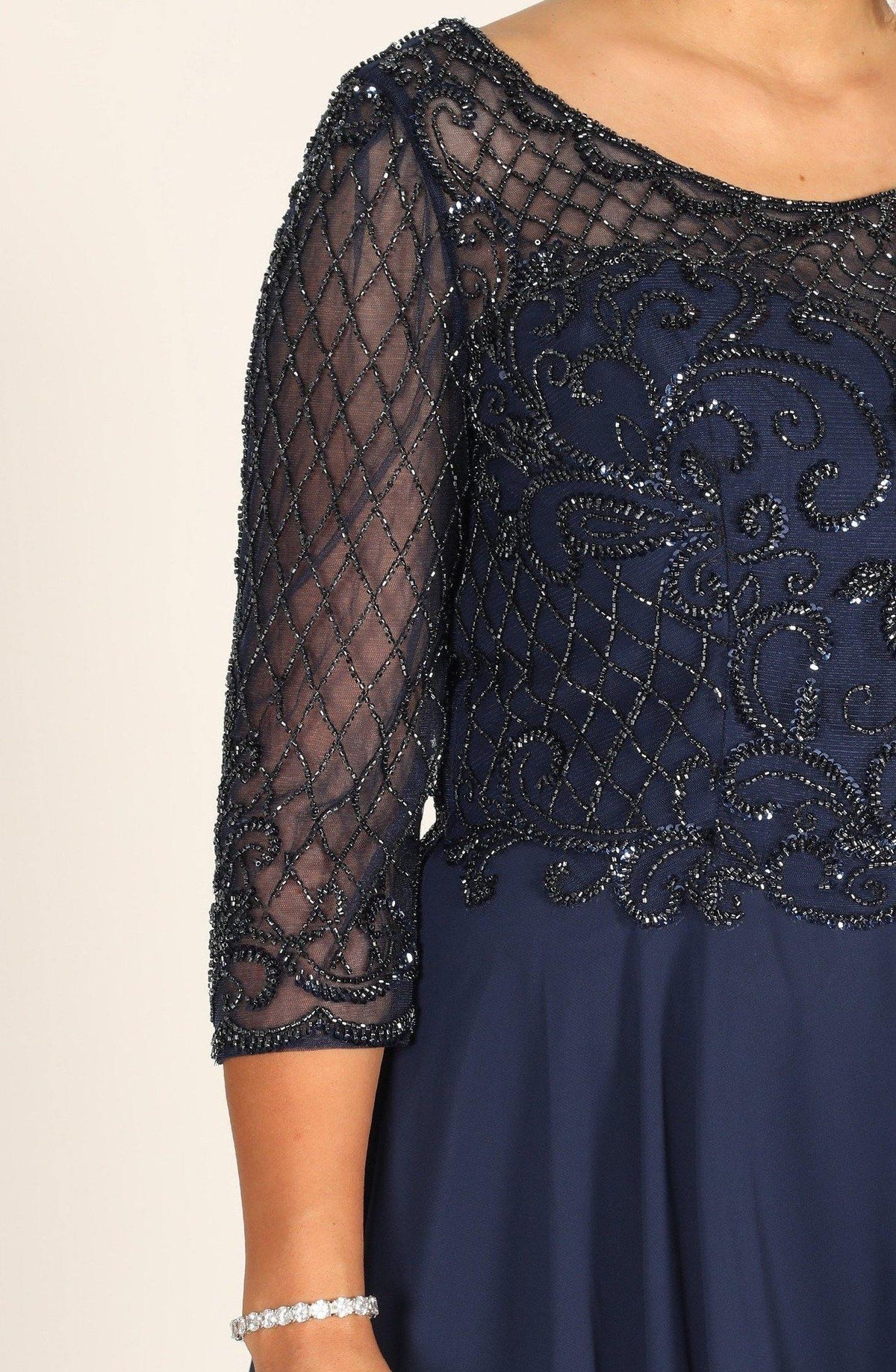 Hand Beaded Long Sleeve Mother of the Bride Dress – Royal Blue