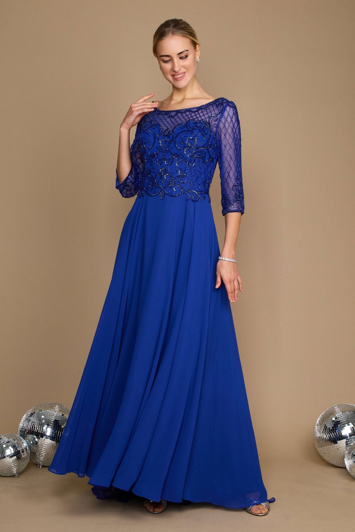 Hand Beaded Long Sleeve Mother of the Bride Dress – Charcoal