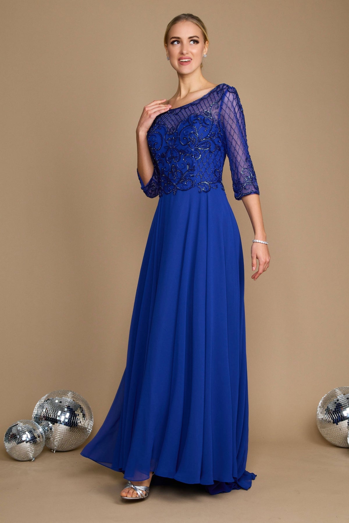 Hand Beaded Long Sleeve Mother of the Bride Dress – Charcoal