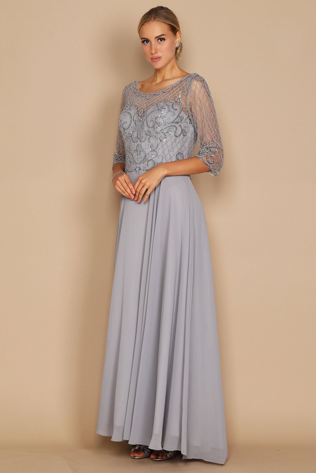 Hand Beaded Long Sleeve Mother of the Bride Dress – Royal Blue