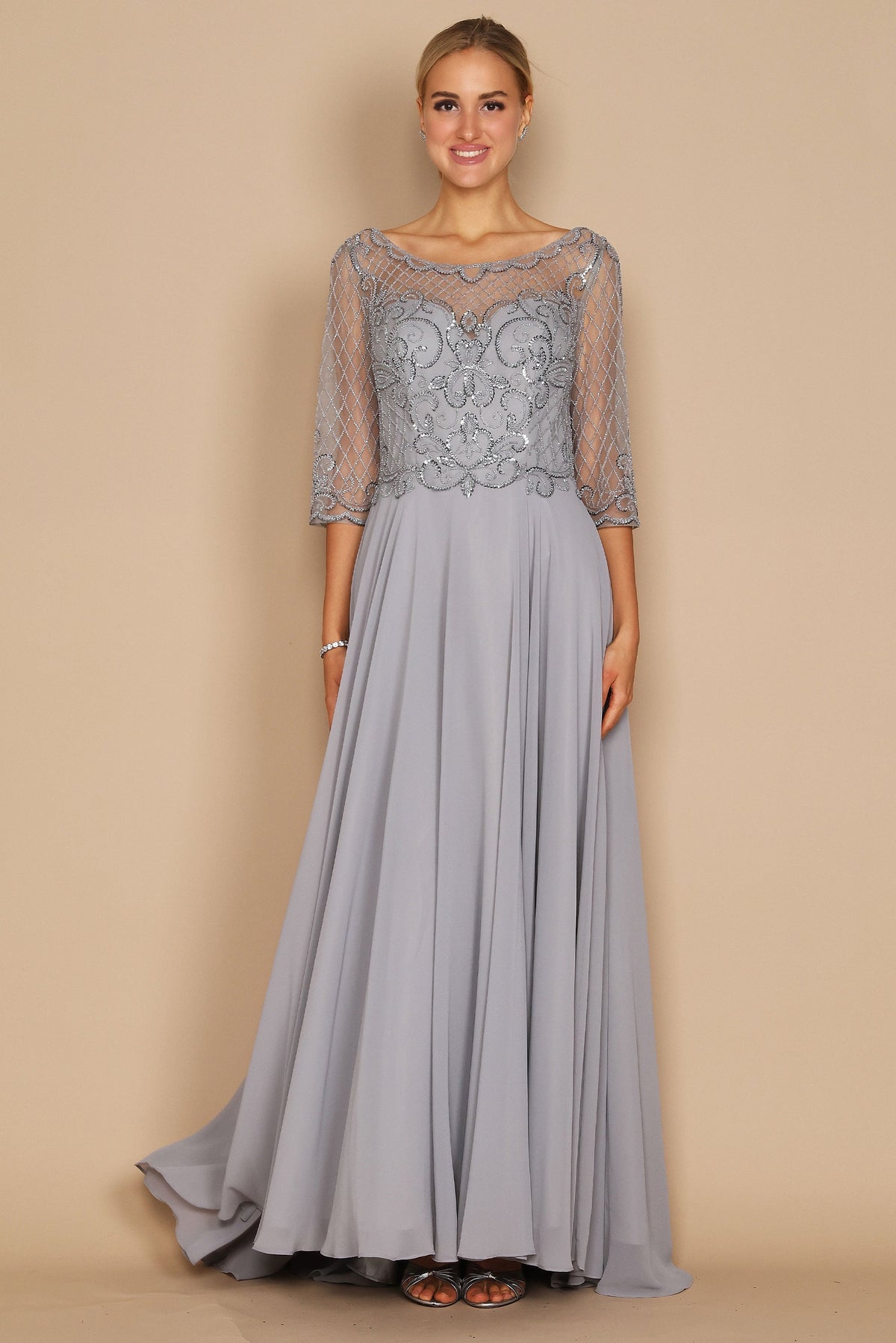 Hand Beaded Long Sleeve Mother of the Bride Dress – Royal Blue