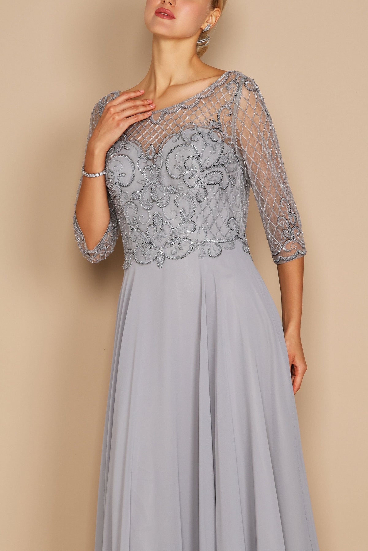 Hand Beaded Long Sleeve Mother of the Bride Dress – Royal Blue