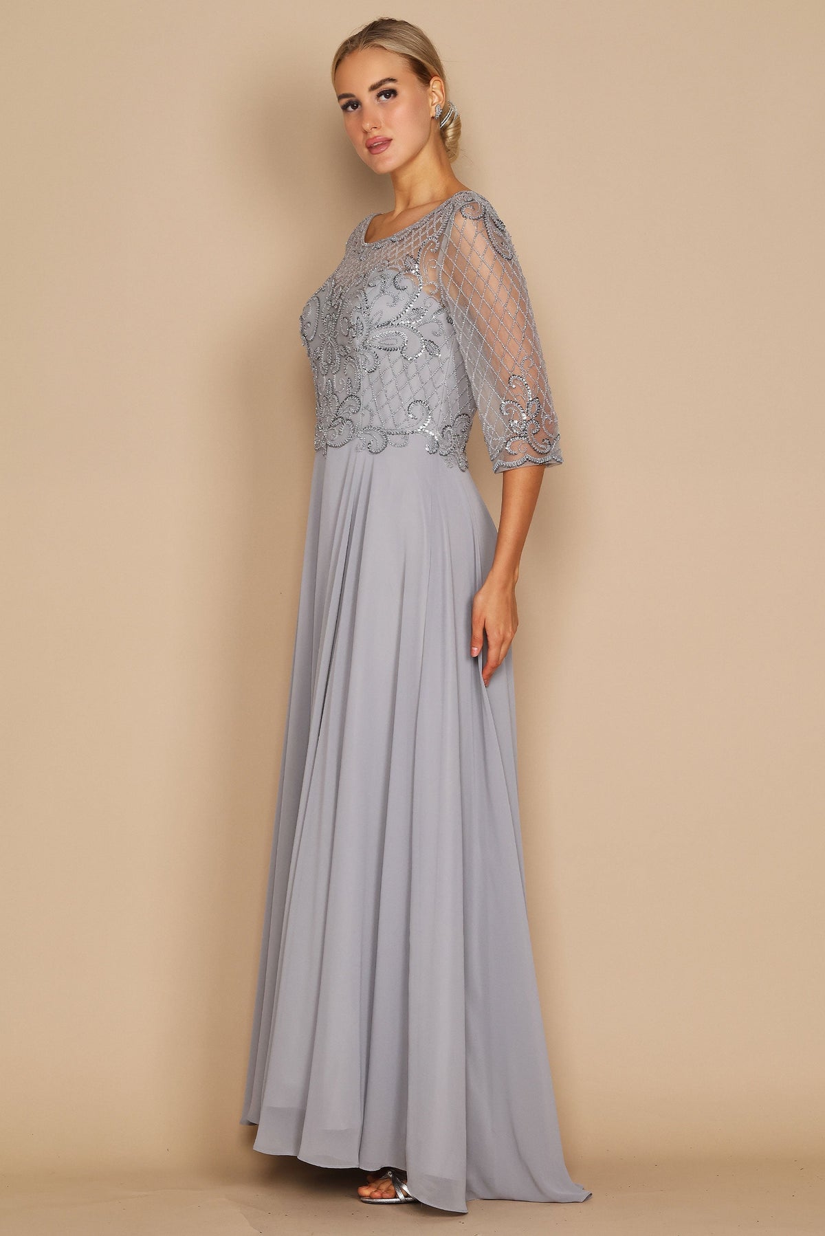 Hand Beaded Long Sleeve Mother of the Bride Dress – Royal Blue