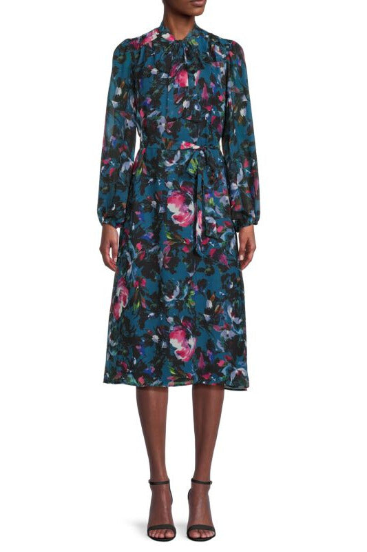 Cocktail Dresses Long Sleeve Printed Cocktail Midi Dress Multi