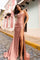 Prom Dresses Fitted High Slit Long Prom Dress Rose Gold