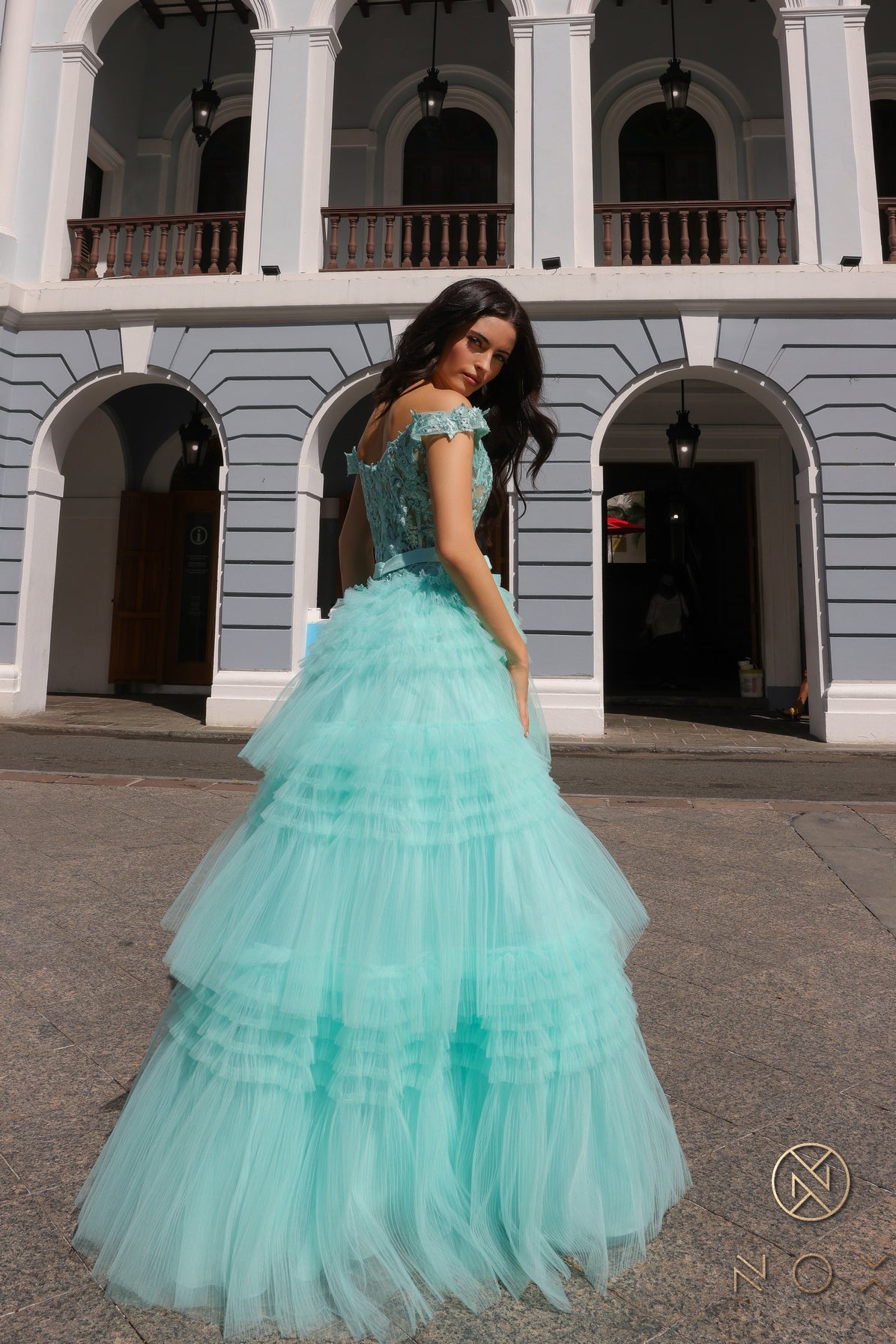 Prom Dresses Tiered A Line Long Prom Gown Mint Green