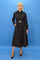 Cocktail Dresses Long Sleeve Button Down Wrap Belt Popcorn Midi Dress Black