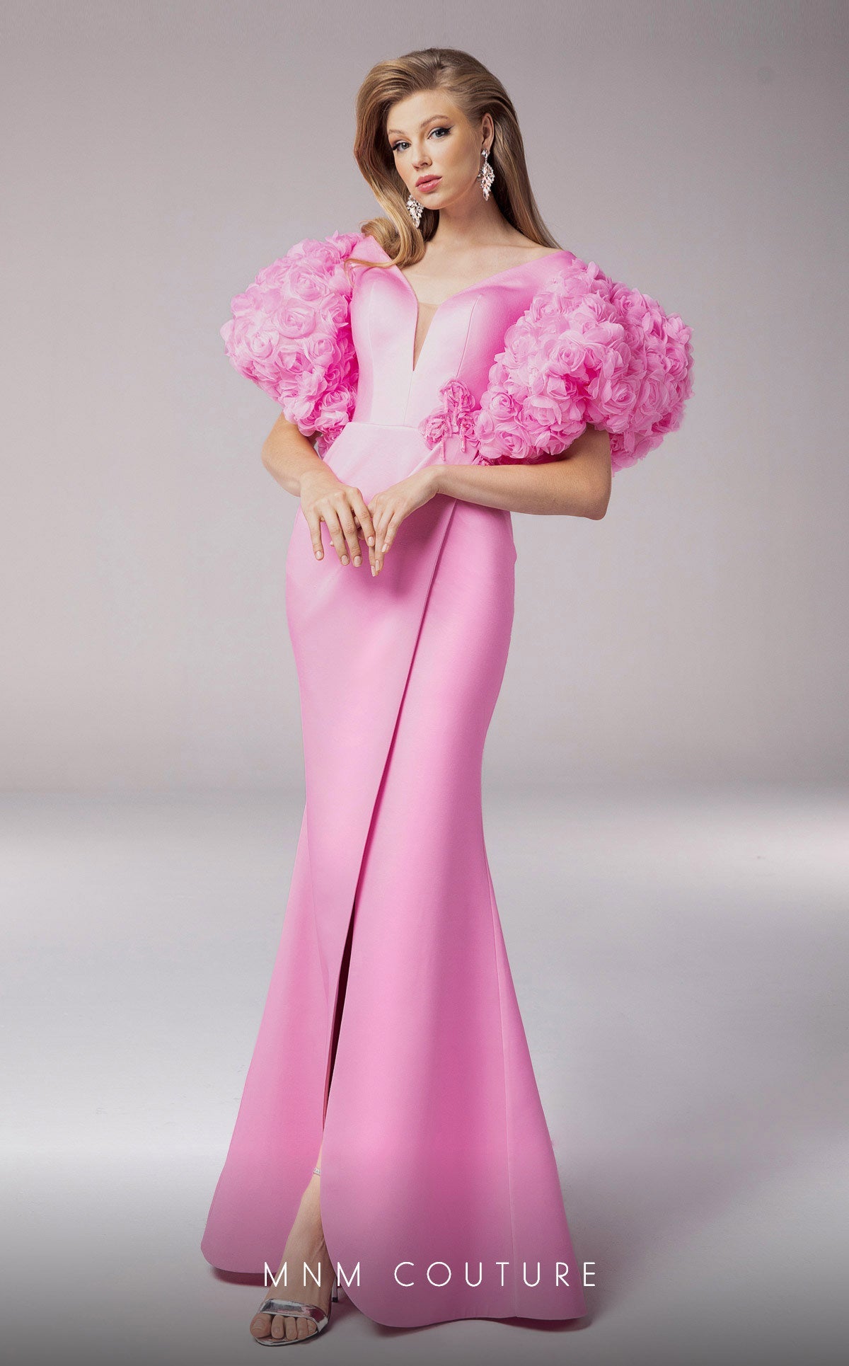 Formal Dresses Fitted Long Slit Floral Formal Evening Dress Pink