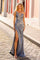Prom Dresses Long Fitted Drape Detail Prom Dress Smoky Blue