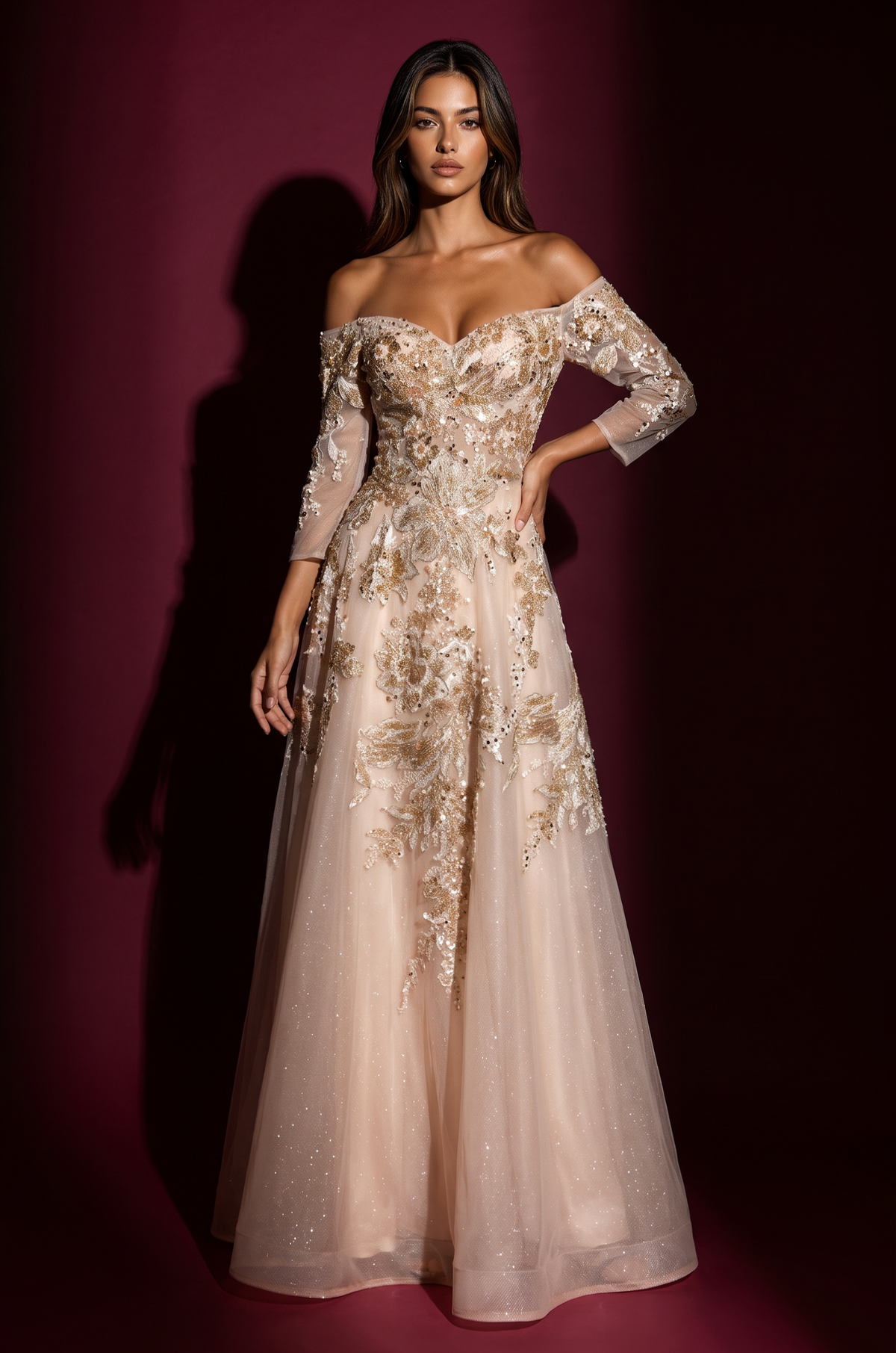 Beaded Strapless Sweetheart Gown – Champagne