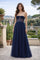 A-line Strapless Floor Length Strapless Tulle Prom Dress – Black