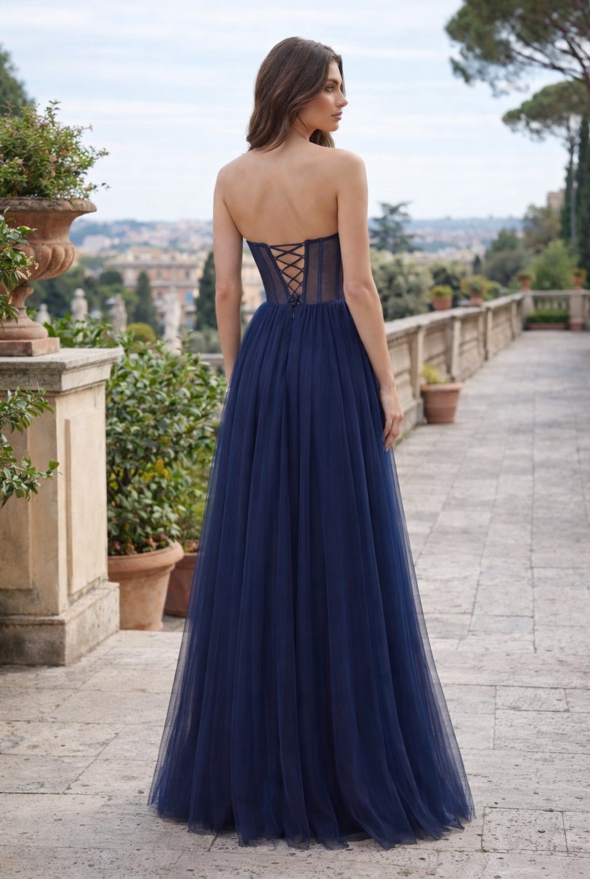 A-line Strapless Floor Length Strapless Tulle Prom Dress – Black
