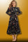 Formal Dresses Long Sleeve Pleated Chiffon Midi Dress Multi Black