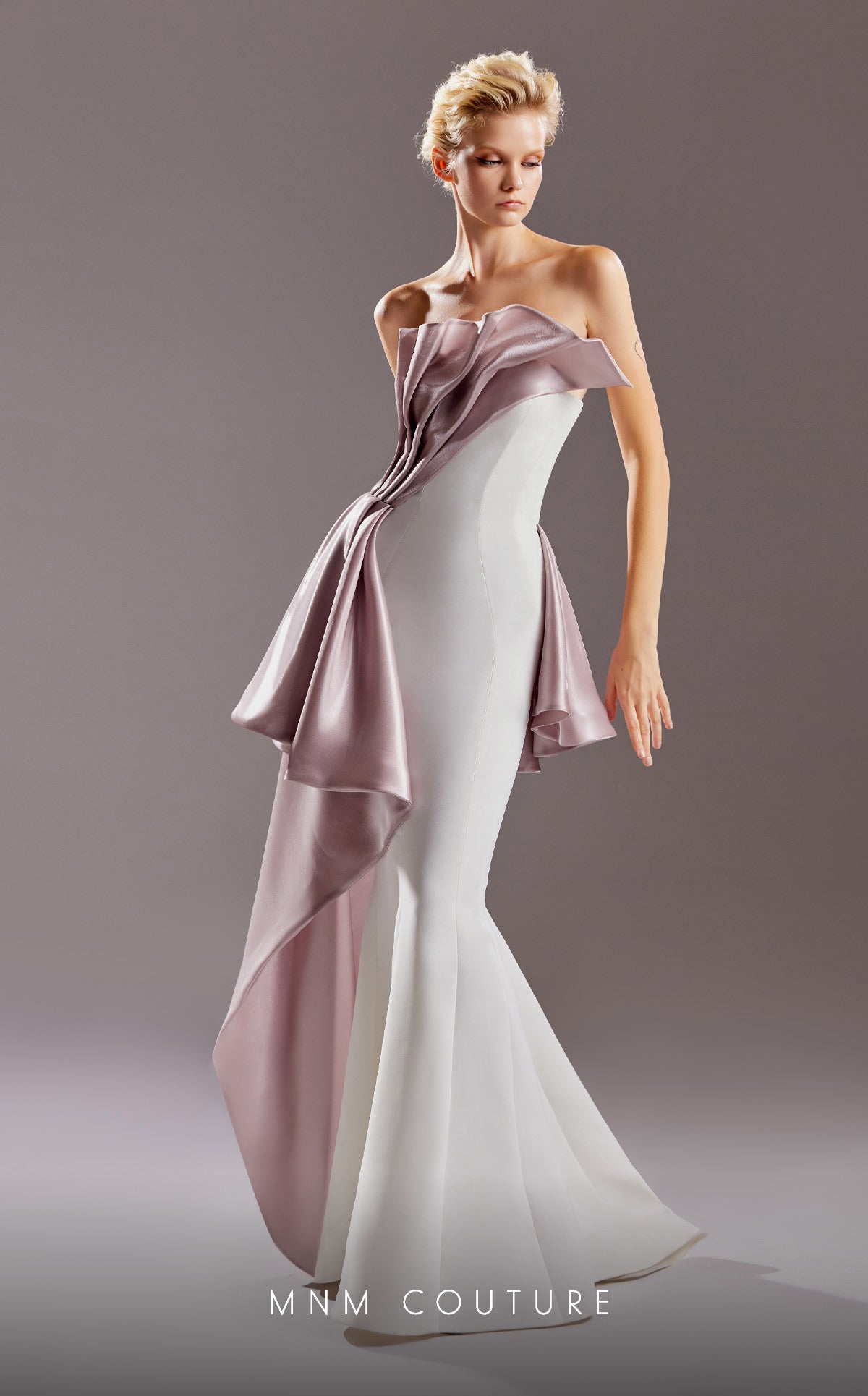 Formal Dresses Fitted Ruffle Long Mermaid Formal Evening Dress White Purple