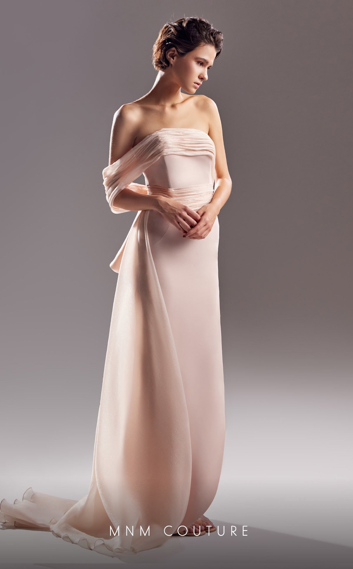 Formal Dresses Fitted Ruched Bow Long Formal Dress Beige