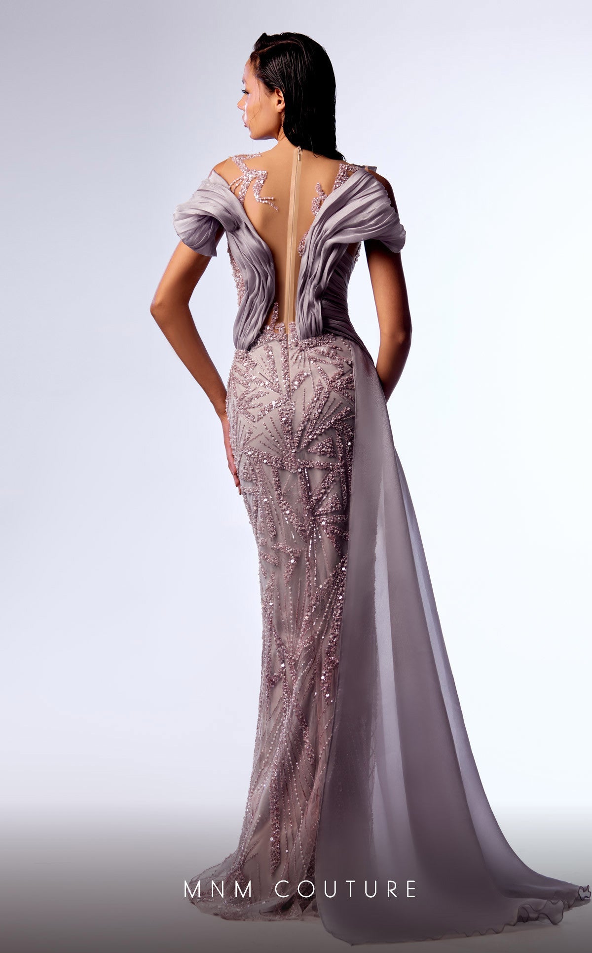 Formal Dresses Pleated Long Formal Overskirt Fitted Dress Silver