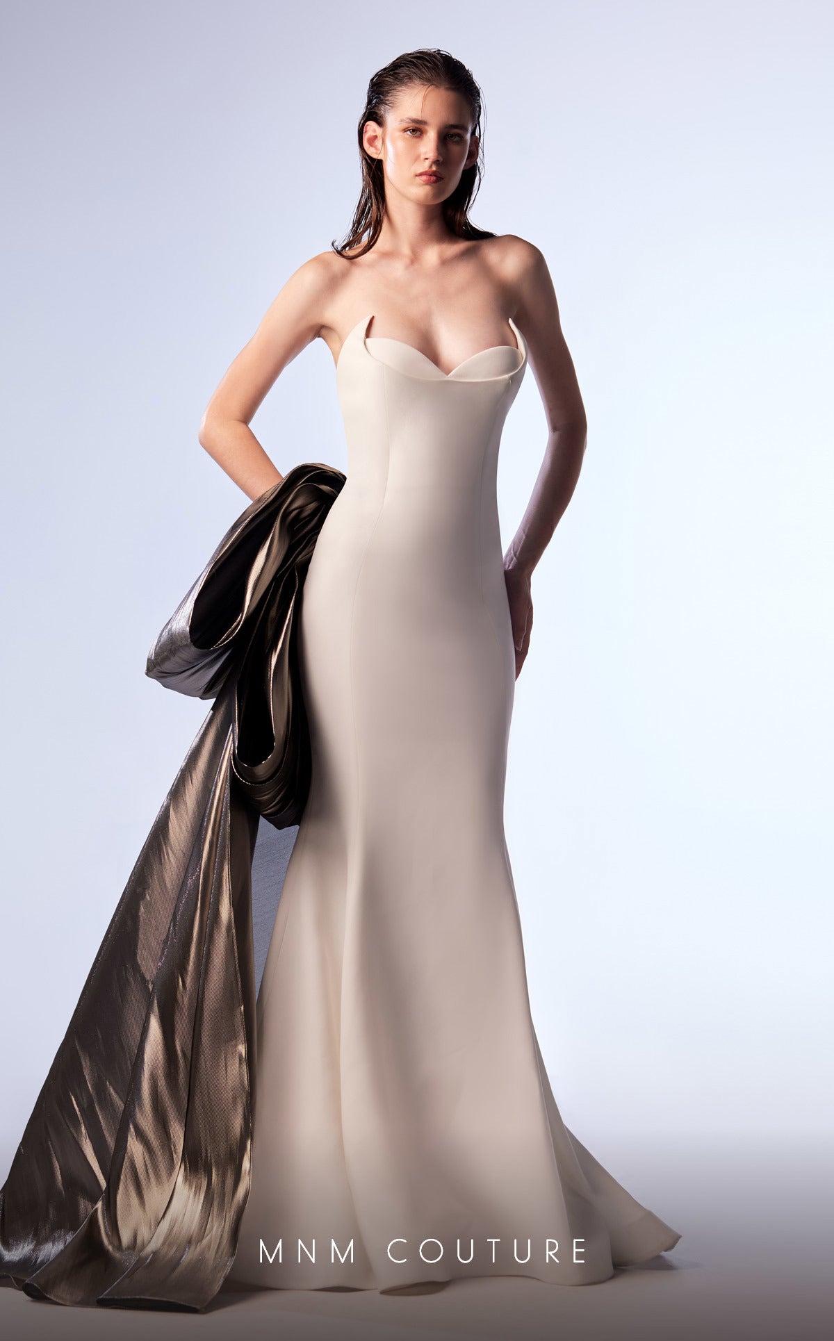 Prom Dresses Long Formal Metallic Bow Mermaid Prom Dress White/Silver