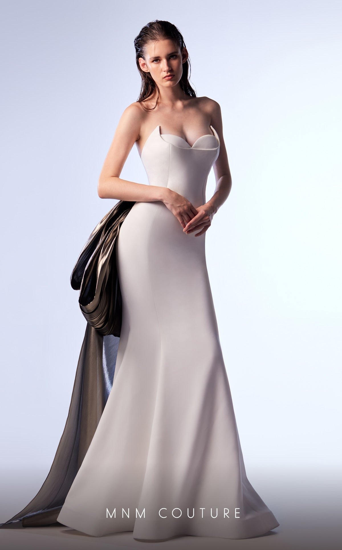 Prom Dresses Long Formal Metallic Bow Mermaid Prom Dress White/Silver
