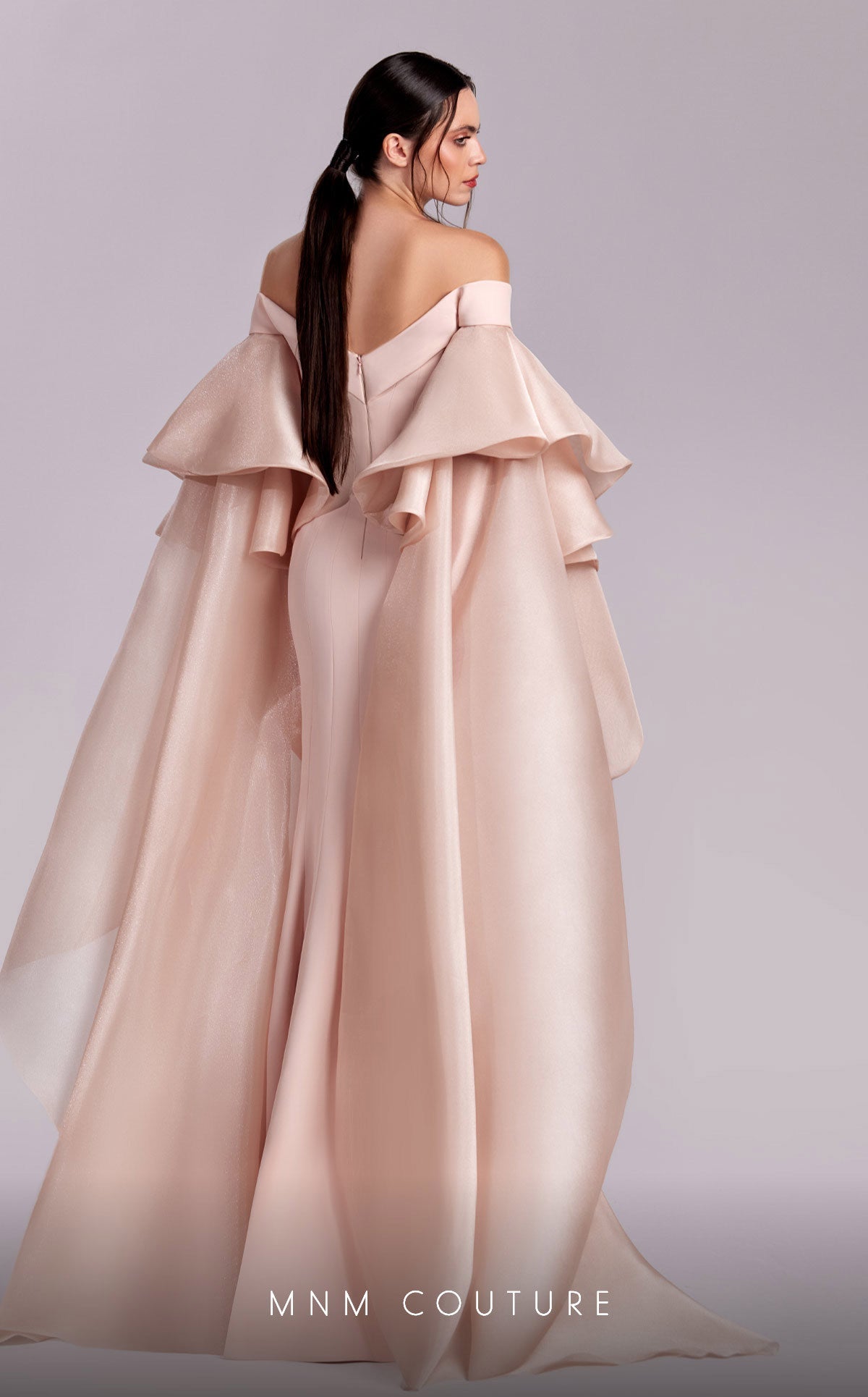Formal Dresses Mermaid Formal Long Evening Ruffled Cape Dress Salmon