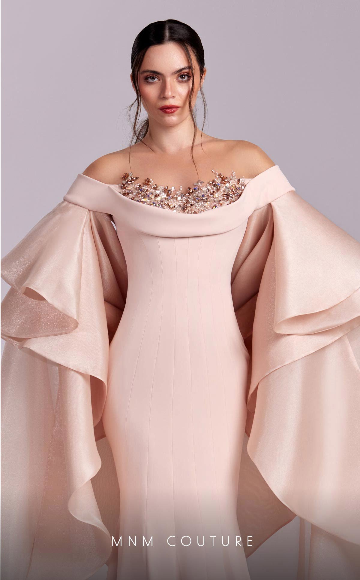 Formal Dresses Mermaid Formal Long Evening Ruffled Cape Dress Salmon