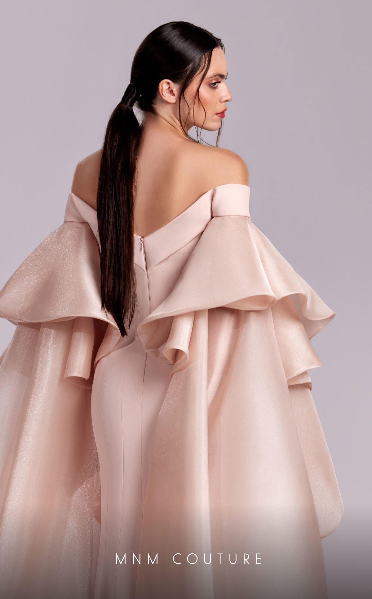 Formal Dresses Mermaid Formal Long Evening Ruffled Cape Dress Salmon