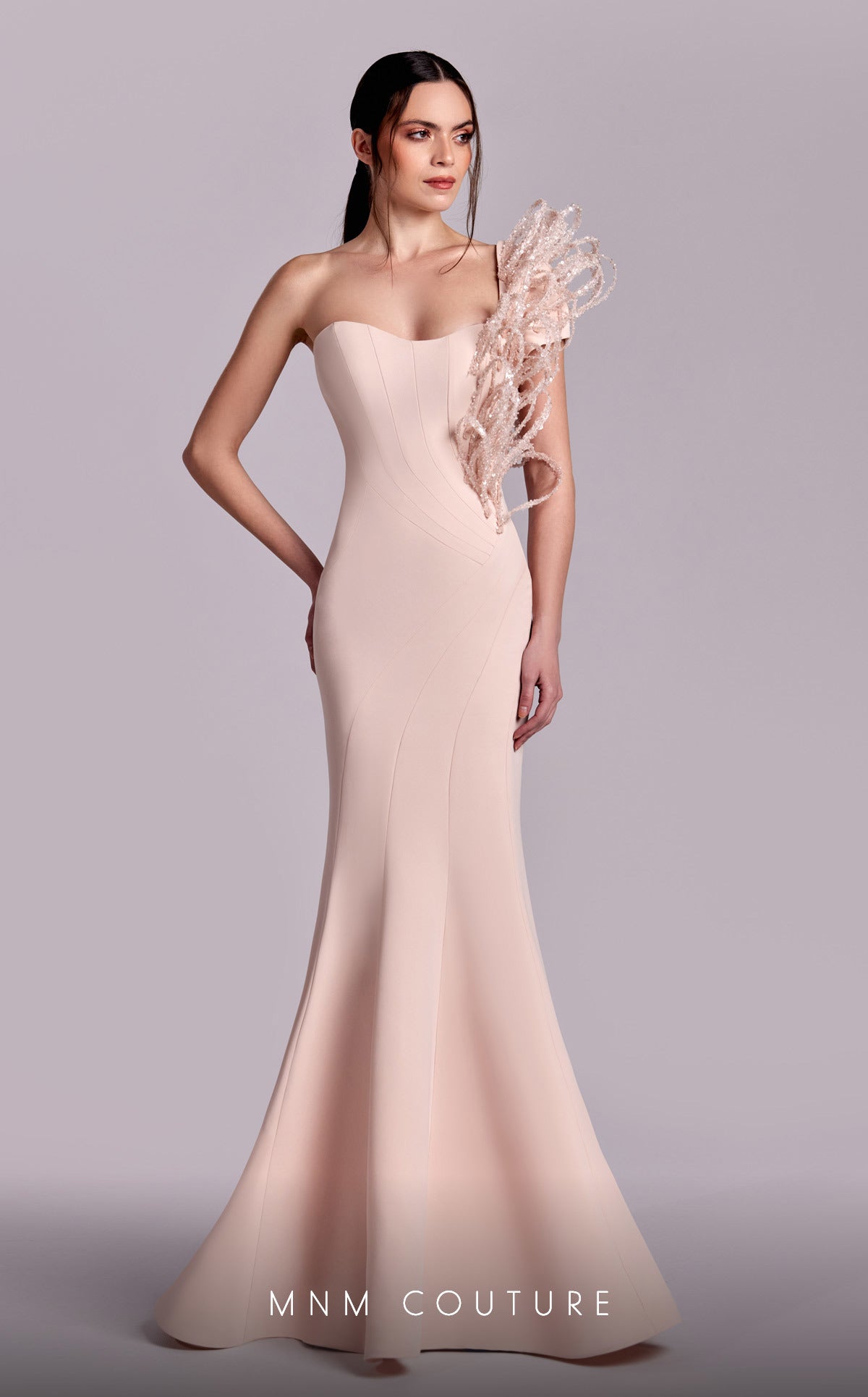 Prom Dresses Mermaid Long Formal  3D Ribbed Lace Prom Dress Salmon