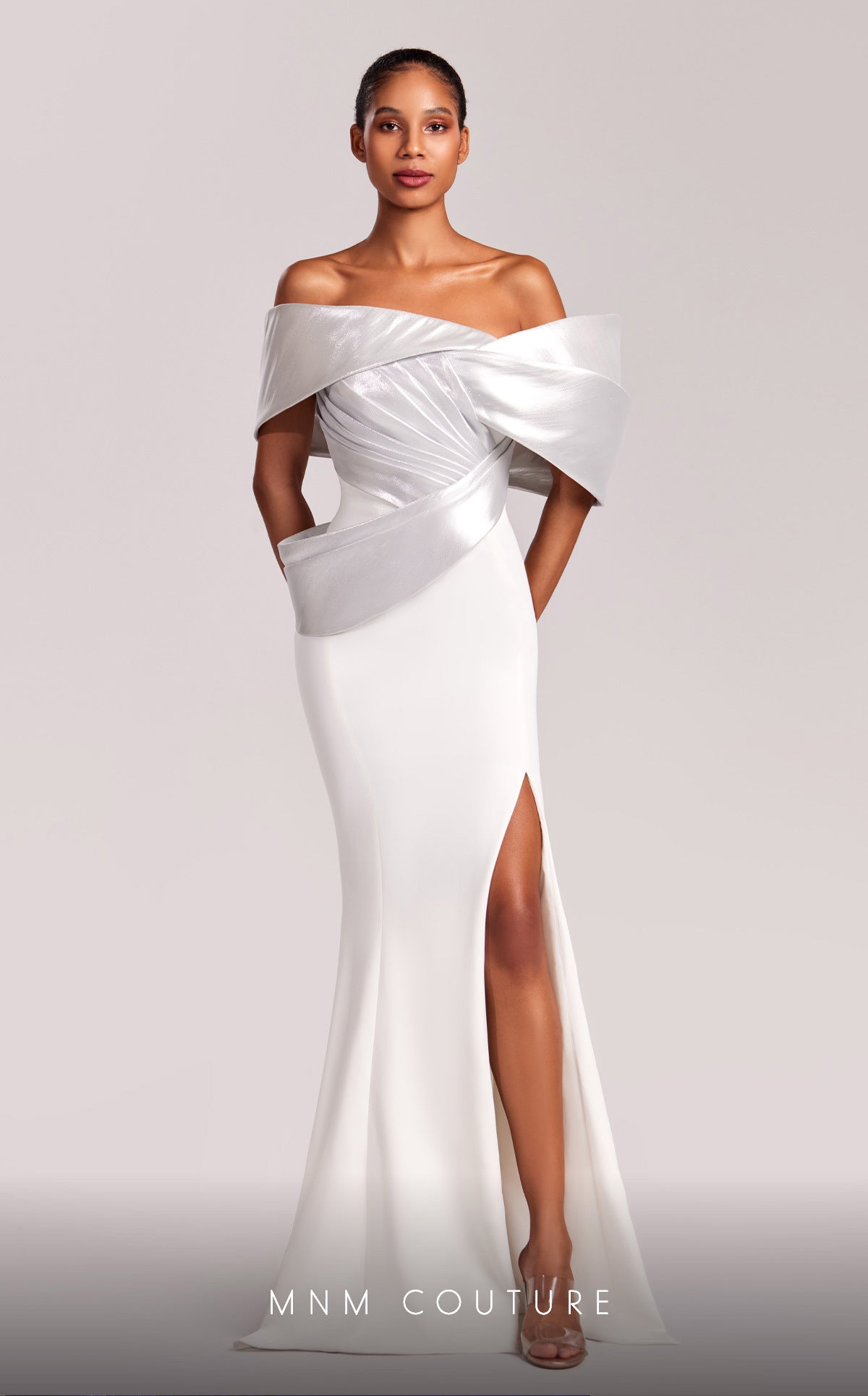 Formal Dresses Long Mermaid Fitted Formal PleatedEvening Dress Off White/Silver