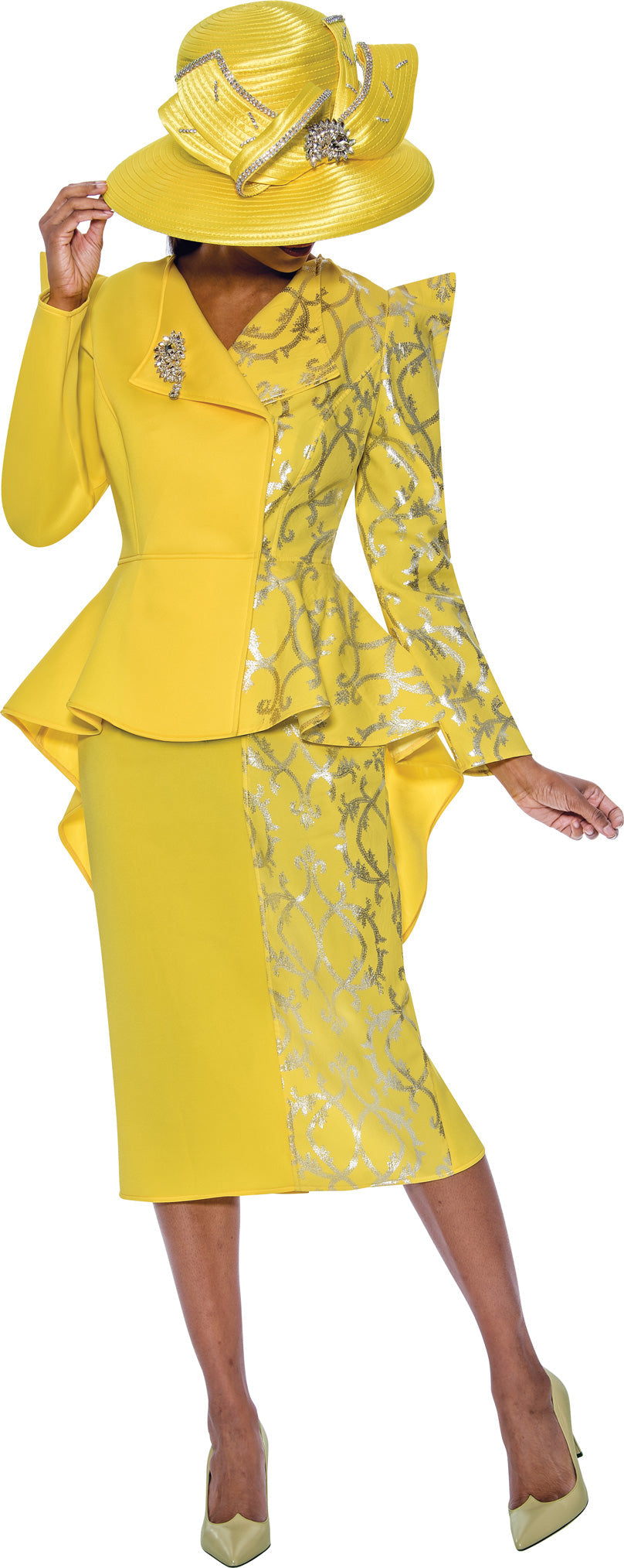 Mother of the Bride Dresses Overskirt Mother of the Bride Long Sleeve Dress Bright Yellow/Silver