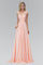 Long Formal Cap Sleeve Ruched Bodice Prom Dress - The Dress Outlet Elizabeth K Peach