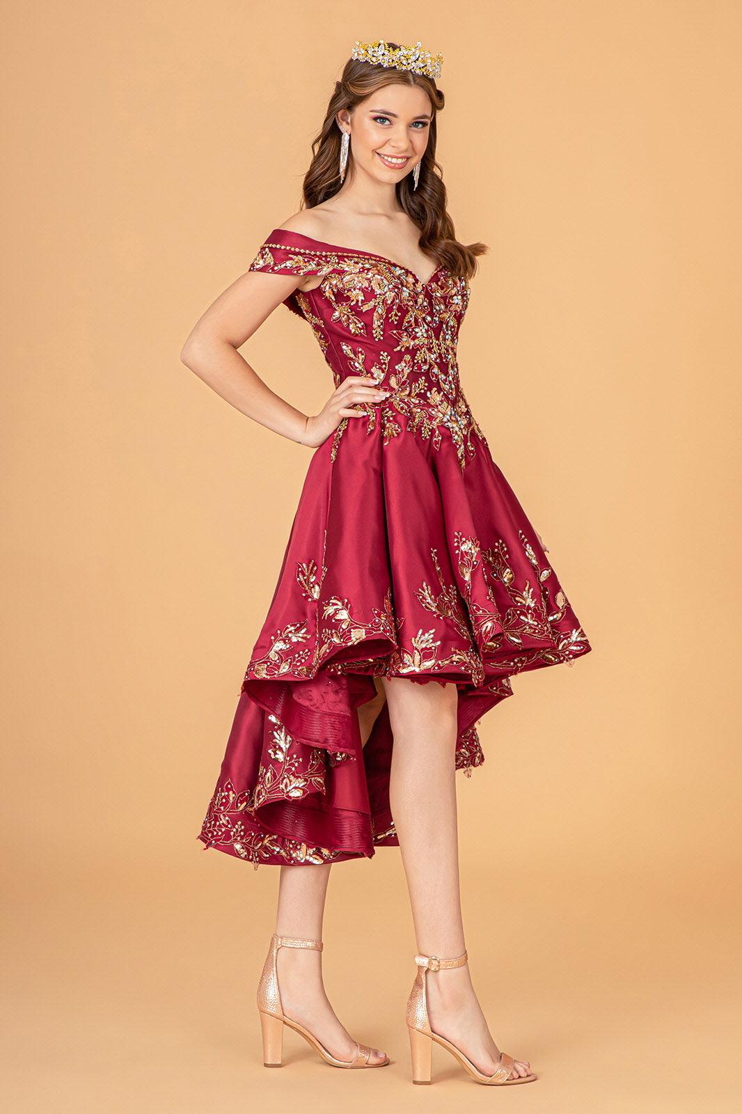 Quinceniera Dresses Long Quinceanera Satin Ball Gown Burgundy/Gold