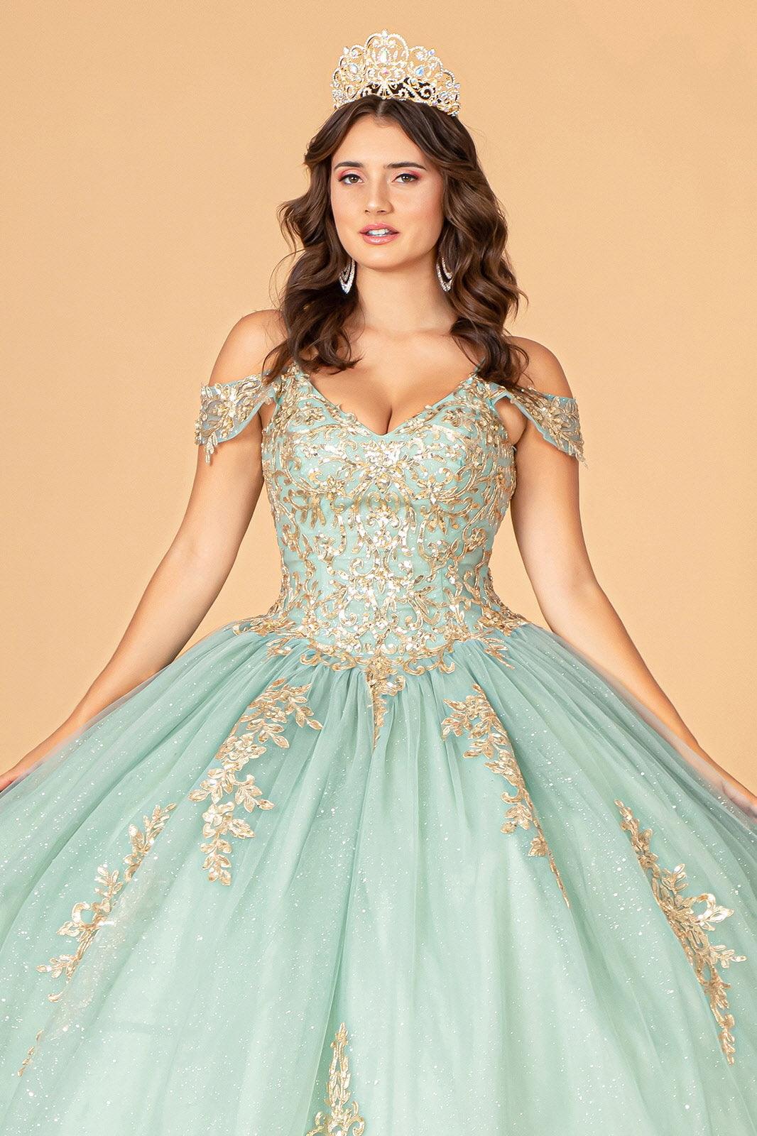 Quinceniera Dresses Long Off Shoulder Quinceanera Mesh Ball Gown Sage