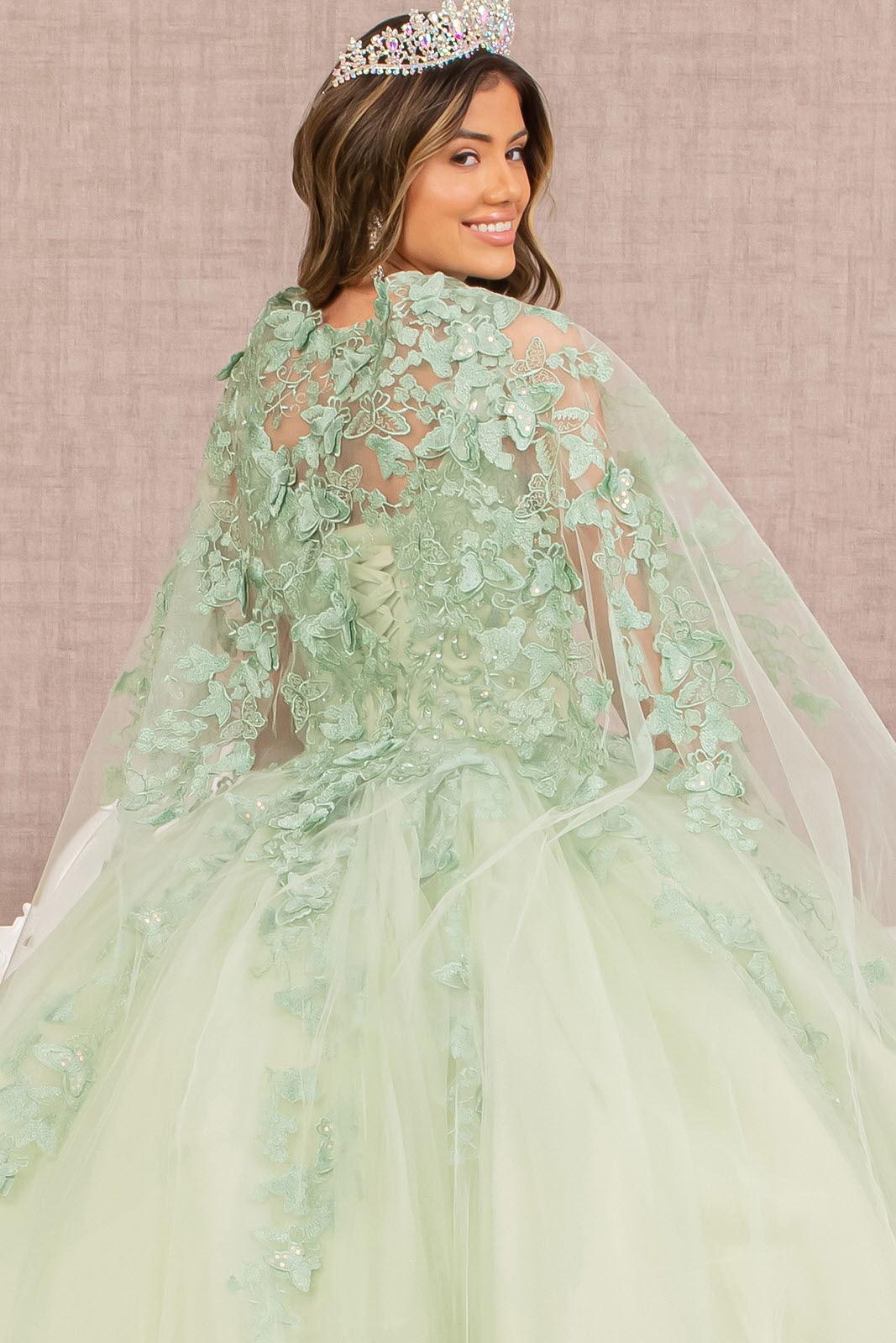 Quinceniera Dresses Long Ball Gown Quinceanera Cape Dress Sage