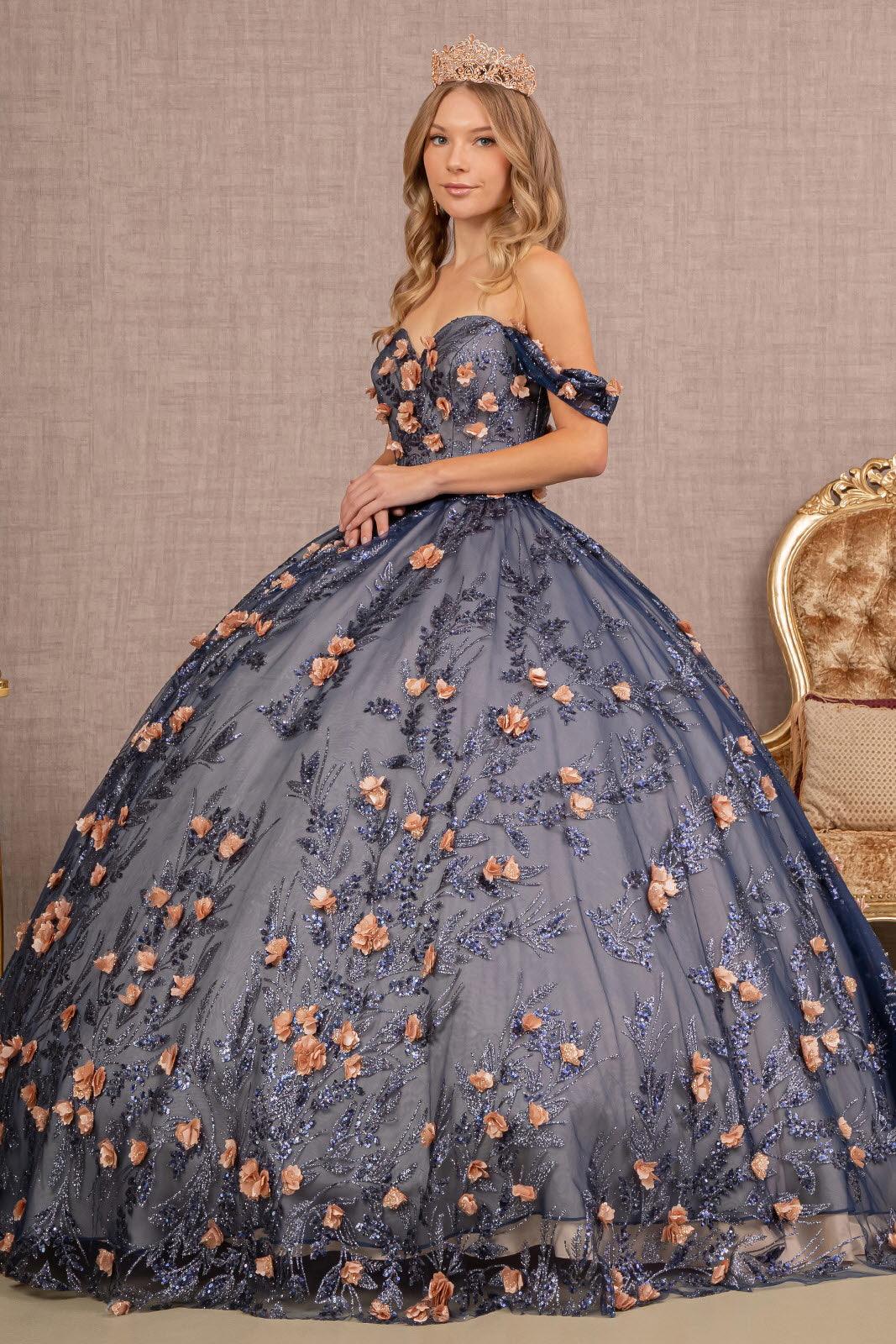Quinceniera Dresses Quinceanera Long Dress Glitter Ball Gown Navy