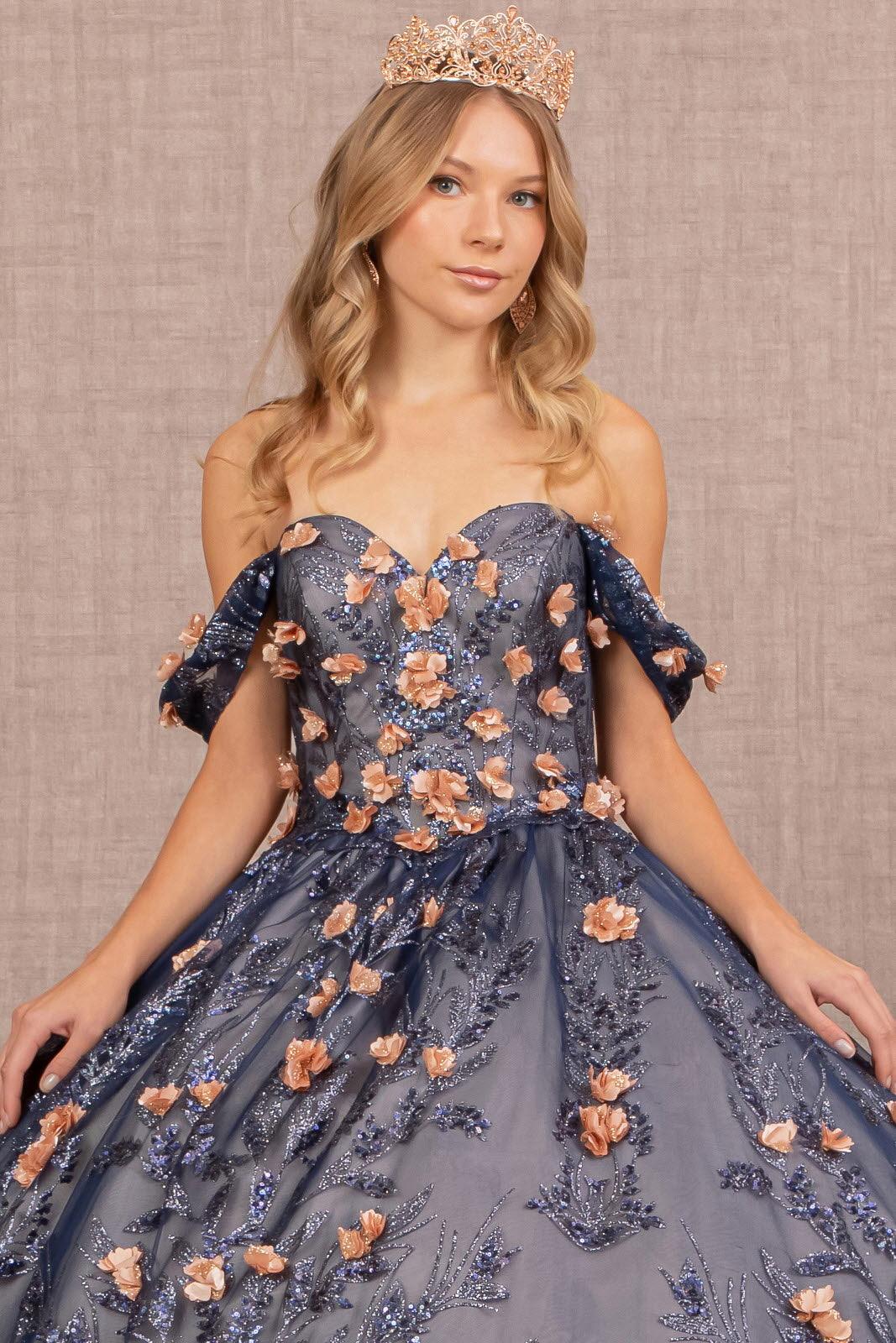 Quinceniera Dresses Quinceanera Long Dress Glitter Ball Gown Navy