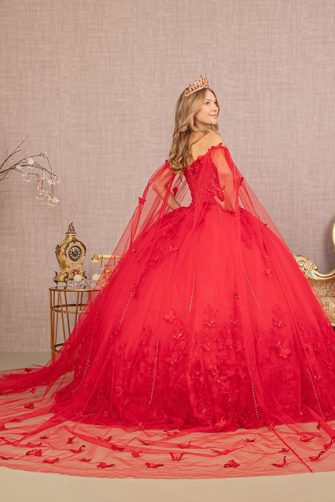 Quinceniera Dresses Long Ball Gown Glitter Applique Quinceanera Dress Red