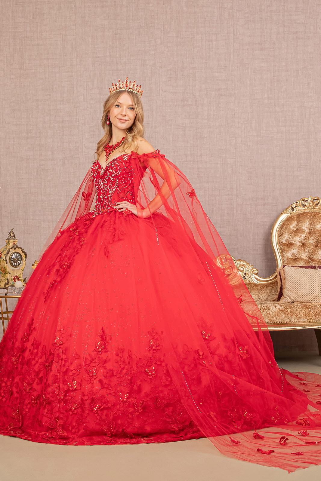 Quinceniera Dresses Long Ball Gown Glitter Applique Quinceanera Dress Red