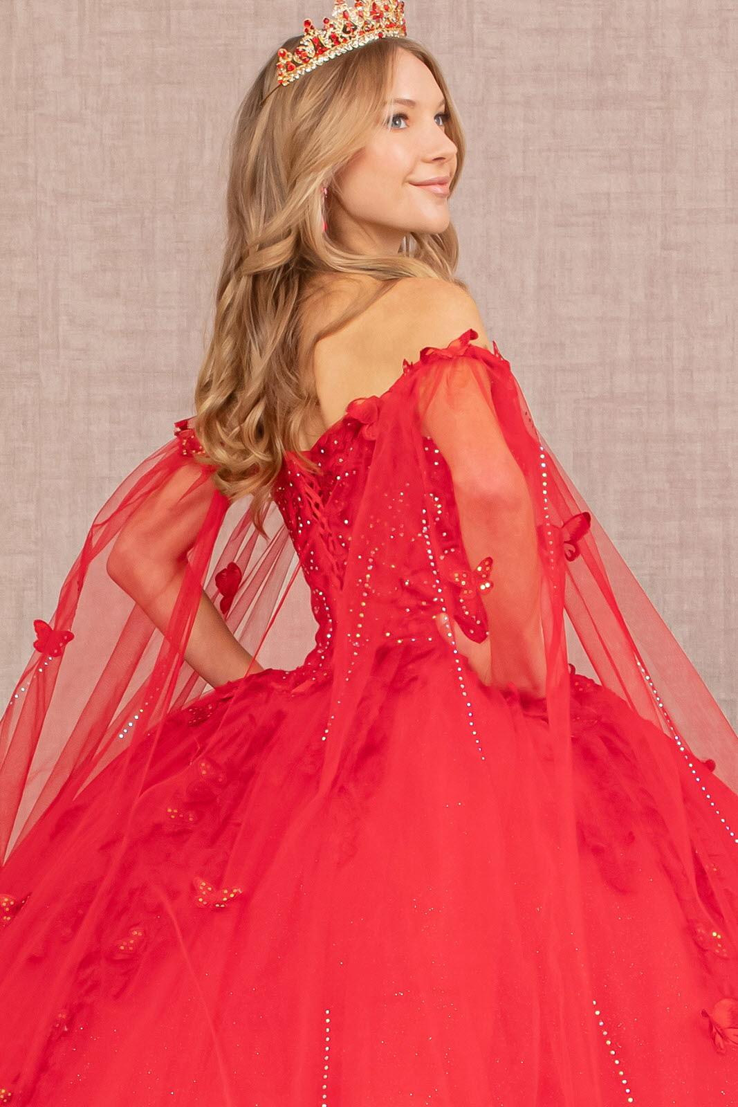 Quinceniera Dresses Long Ball Gown Glitter Applique Quinceanera Dress Red