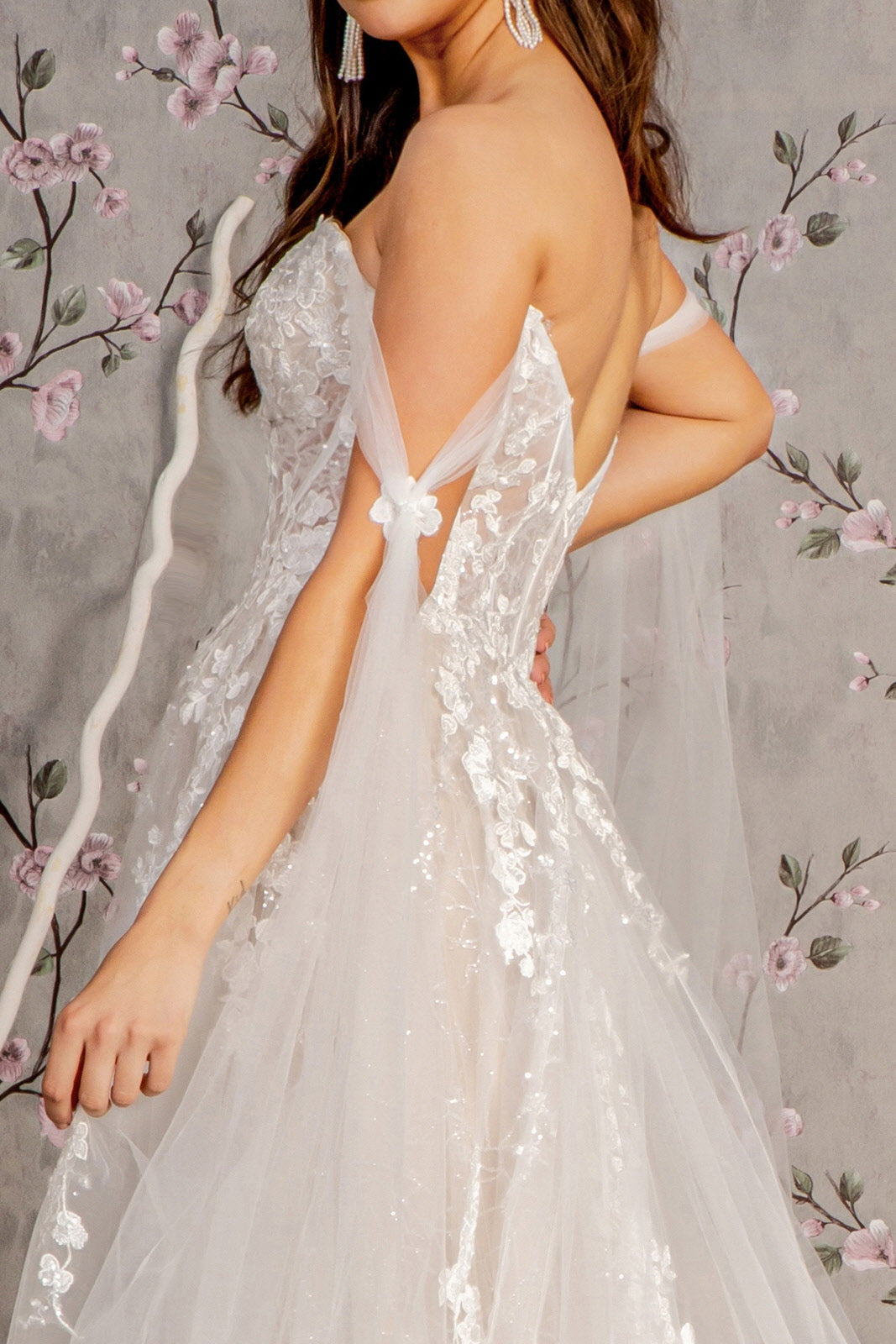 Wedding Dresses  Floral Long Side Drapes A line Wedding Gown Ivory/Champagne